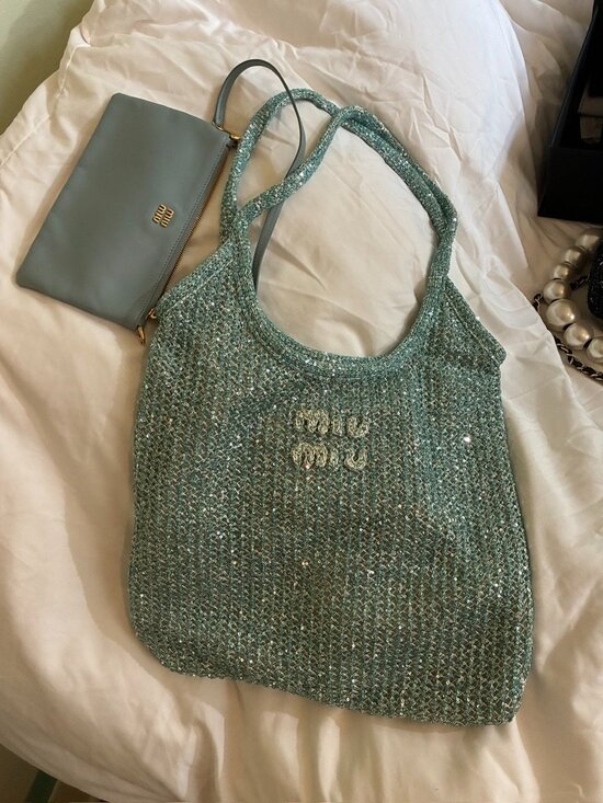 Miu Miu Handbags - Miu Miu Ivy Sequin Mesh Bag in the anise/turquoise colorway